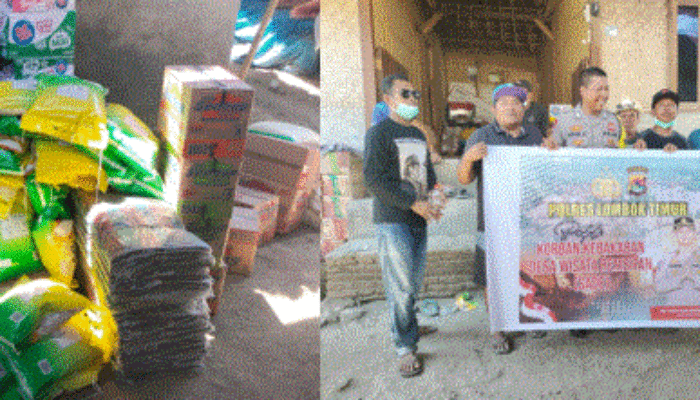 Bhabinkamtibmas Desa Bagik Papan Salurkan Bantuan dari Kapolres Lombok Timur untuk Korban Kebakaran Rumah Adat di Sade