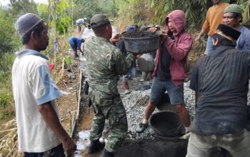 Semangat Gotong Royong Babinsa Percepat Pembangunan Jalan Pelepok